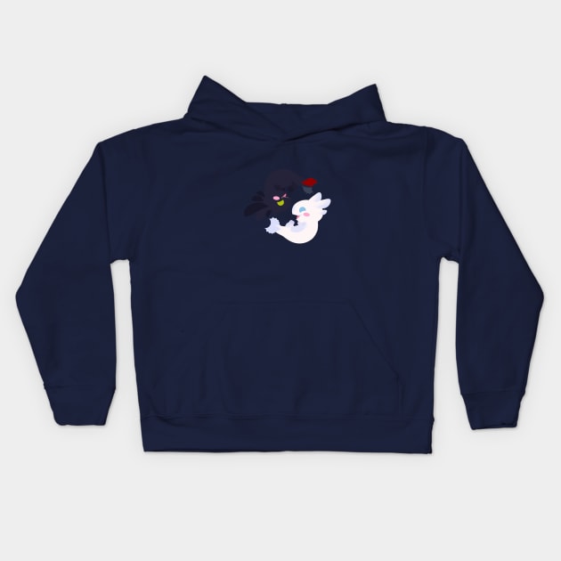 Yin and Yang Axolotl Dragons Kids Hoodie by Kirion